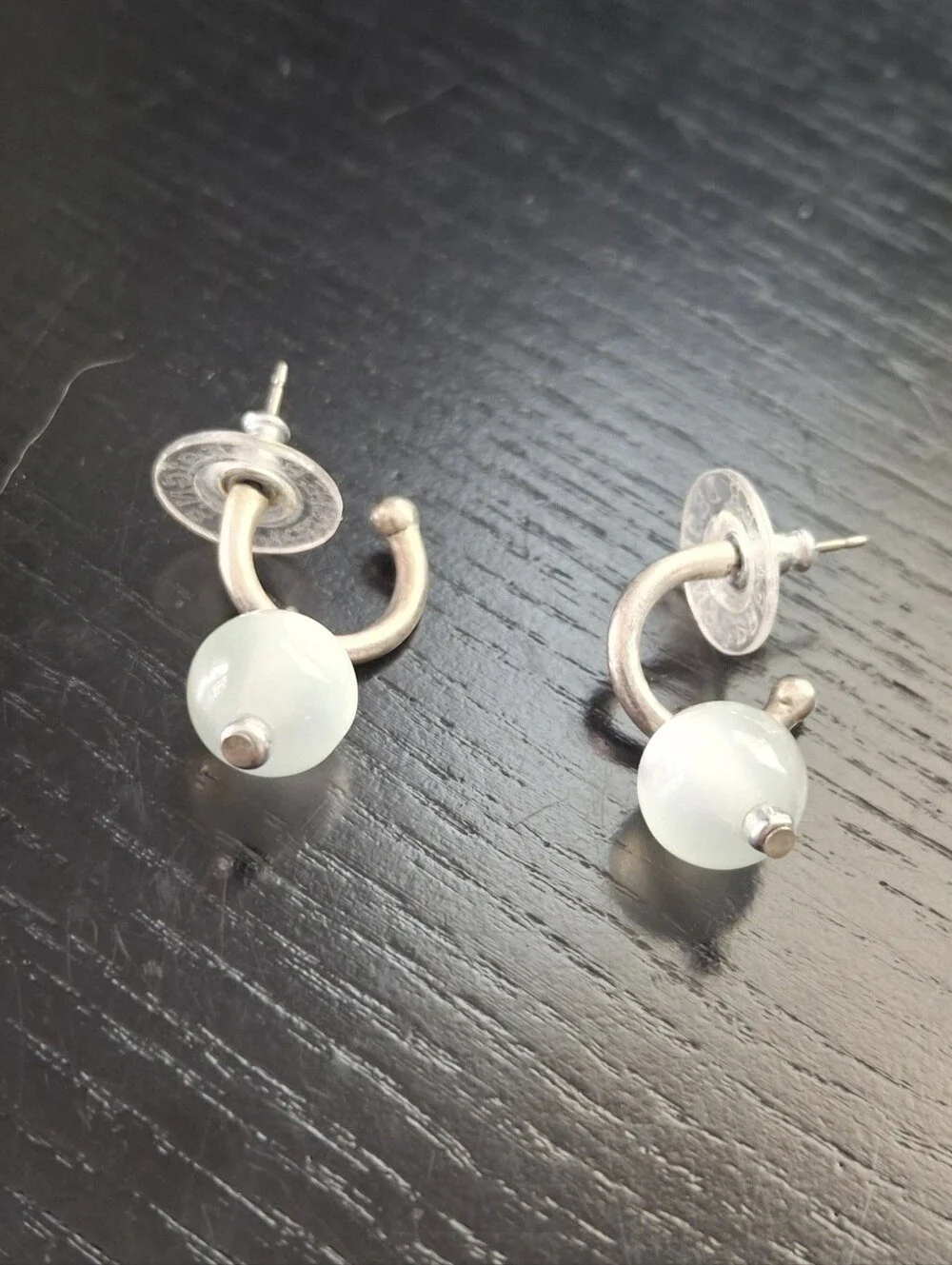 Premier Designs Silver Hoop Earrings with White Bead Accent